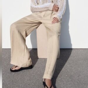 Beige Wide-Leg Trousers
